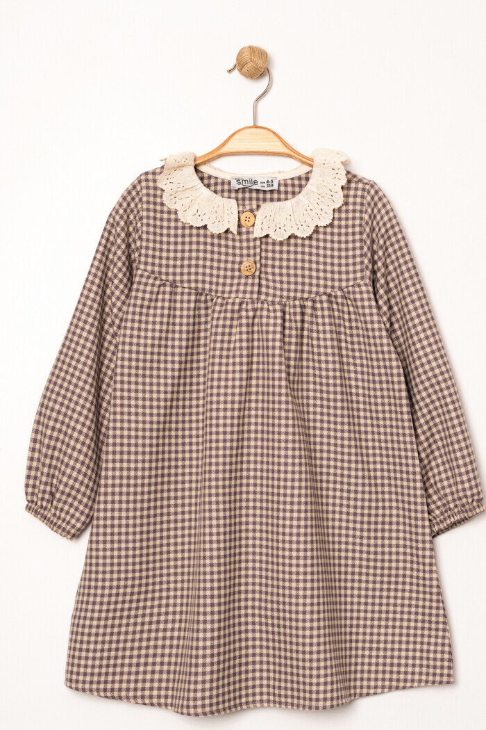 Kız Bebek Mor Ekose Yaka Detaylı 1-5 Yaş Elbise 3705-4