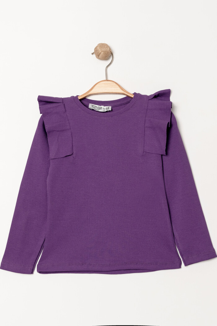 Kız Bebek Mor Omuz Fırfırlı 1-5 Yaş Sweatshirt - 3543-7