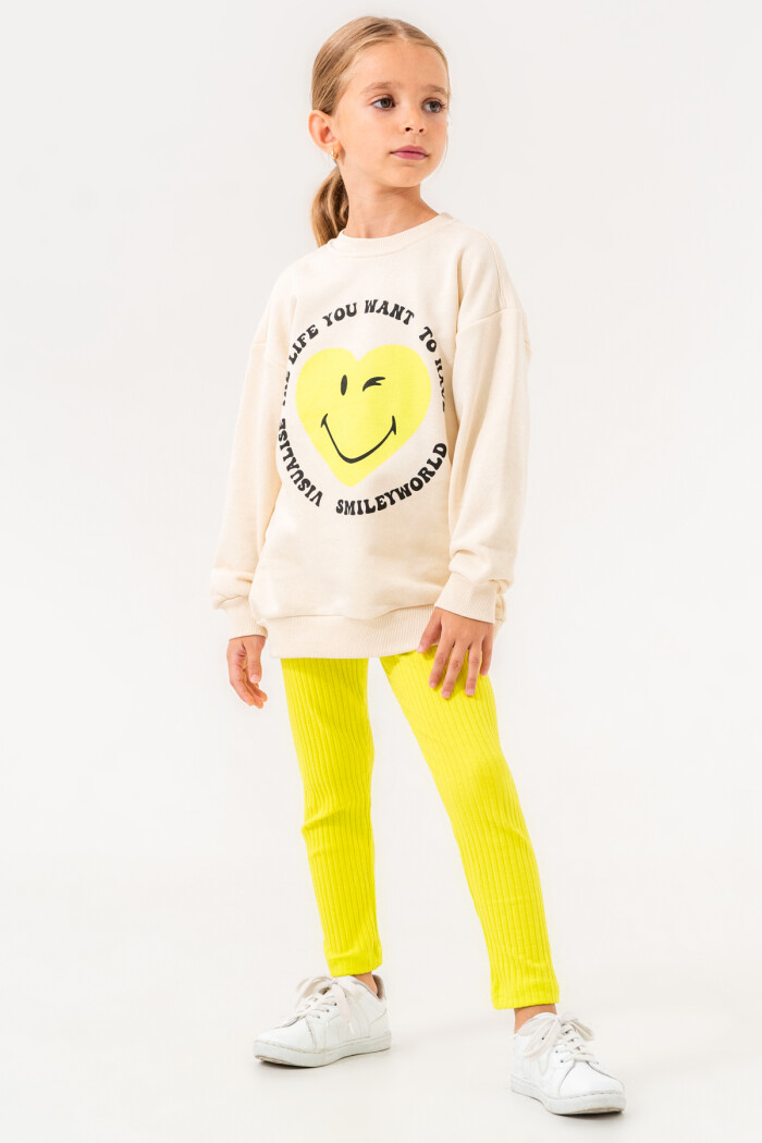 Kız Çocuk Sarı Bisiklet Yaka Taytlı Baskılı 3-7 Yaş Kız Takım - 3511-7