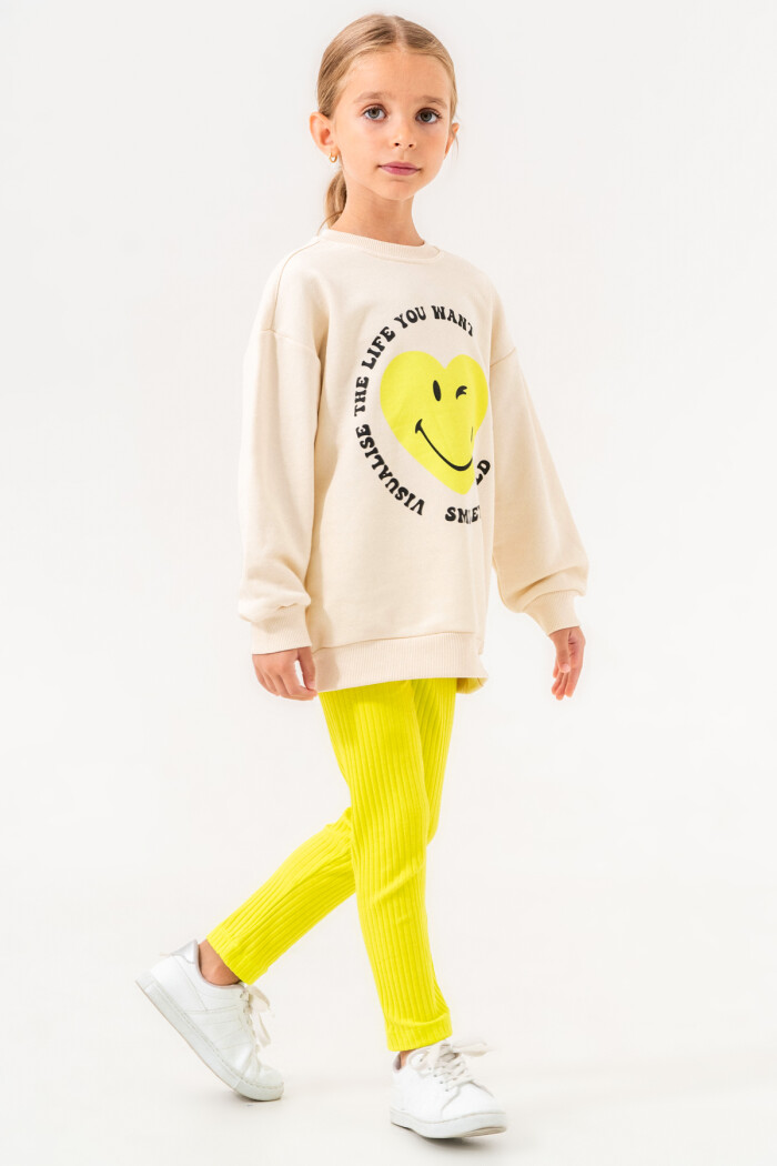 Kız Çocuk Sarı Bisiklet Yaka Taytlı Baskılı 3-7 Yaş Kız Takım - 3511-7