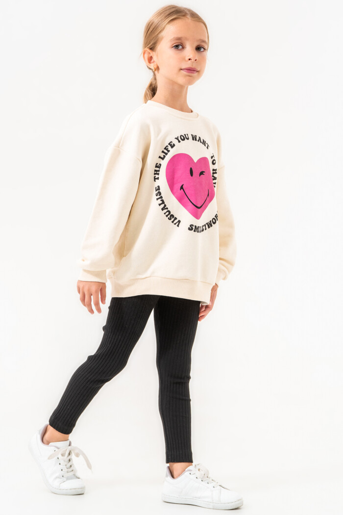 Kız Bebek Siyah Bisiklet Yaka Taytlı Baskılı 1-5 Yaş Kız Takım - 3511-4