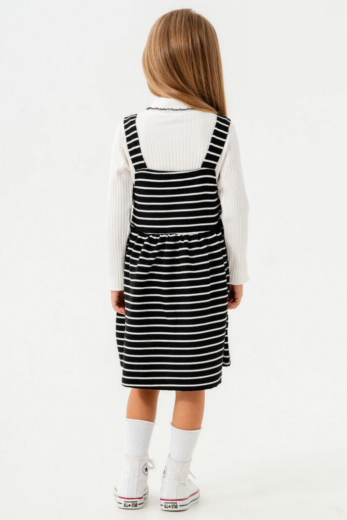 Kız Bebek Siyah Çizgili Yarım Balıkçı Yaka 1-5 Yaş Badili Elbise 3700-3