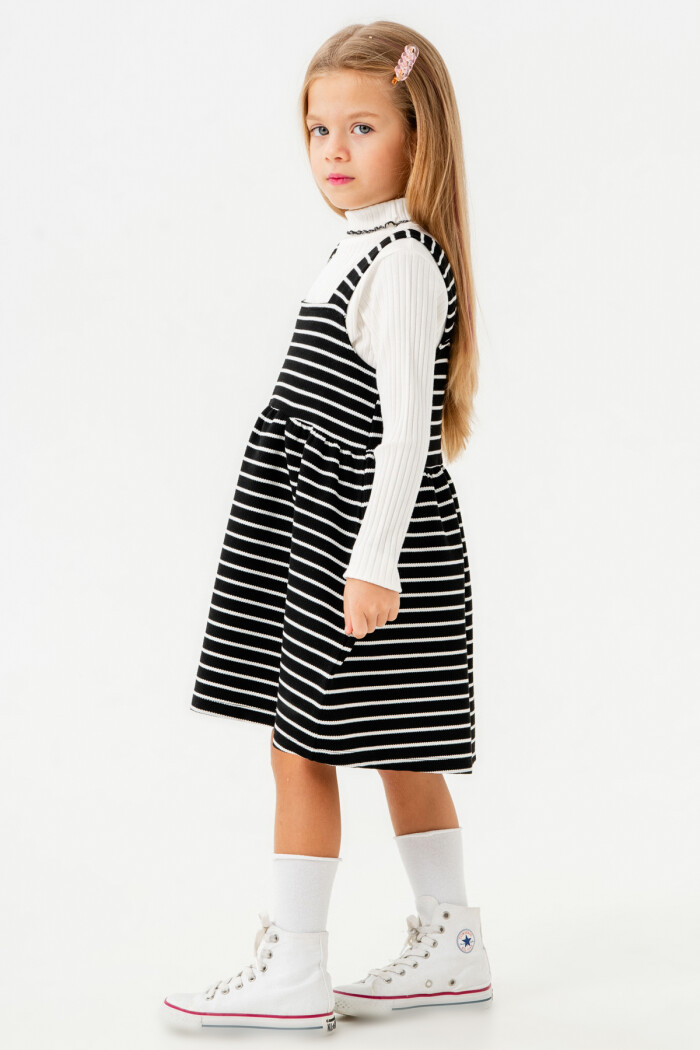 Kız Bebek Siyah Çizgili Yarım Balıkçı Yaka 1-5 Yaş Badili Elbise 3700-3