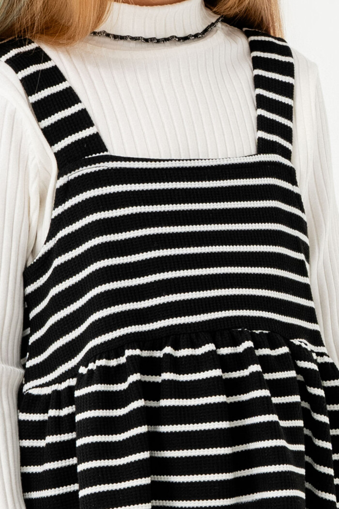 Kız Bebek Siyah Çizgili Yarım Balıkçı Yaka 1-5 Yaş Badili Elbise 3700-3