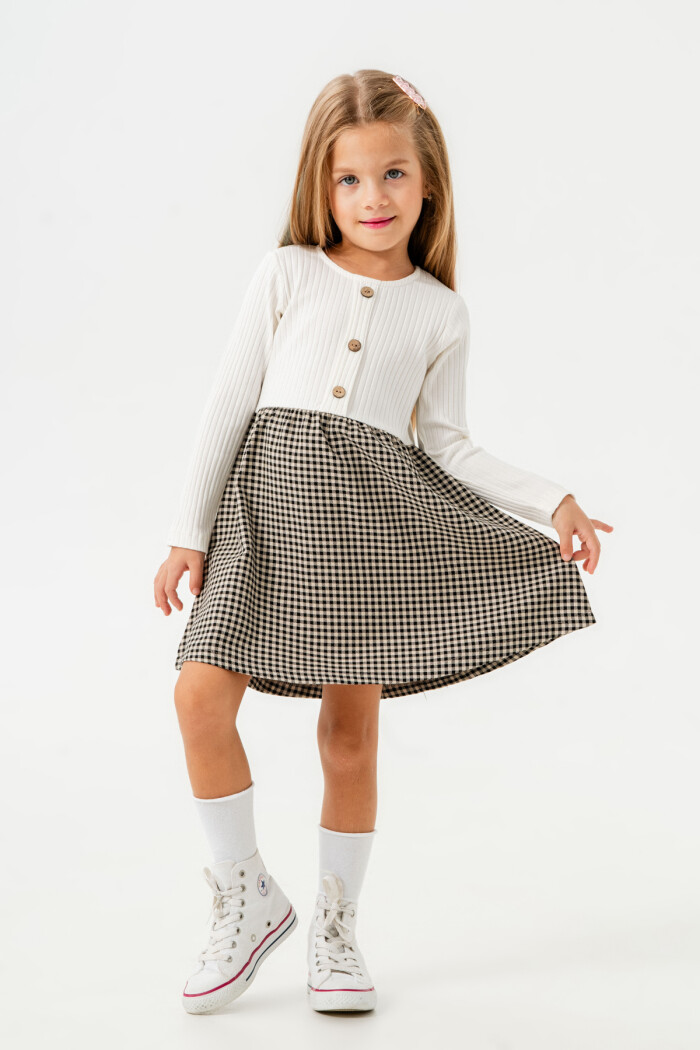 Kız Bebek Siyah Ekose Düğme Detaylı 1-5 Yaş Elbise - 3706-3