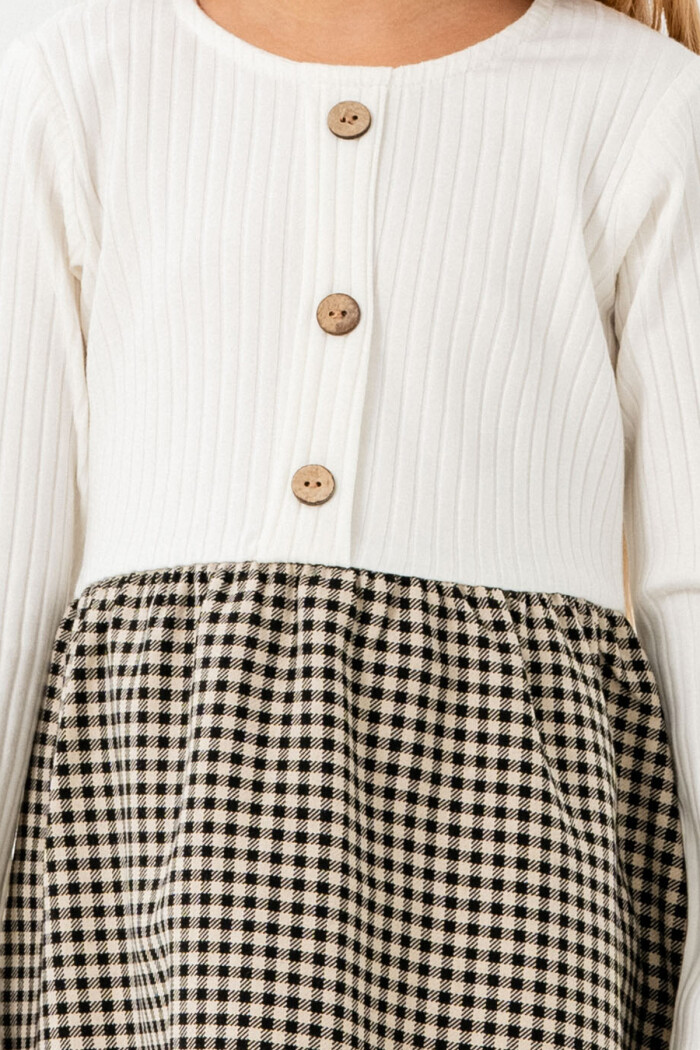 Kız Bebek Siyah Ekose Düğme Detaylı 1-5 Yaş Elbise - 3706-3