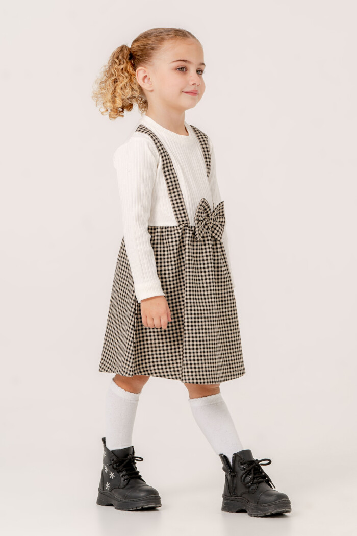 Kız Bebek Siyah Ekose Kurdele Detaylı 1-5 Yaş Badili Elbise 3707-1