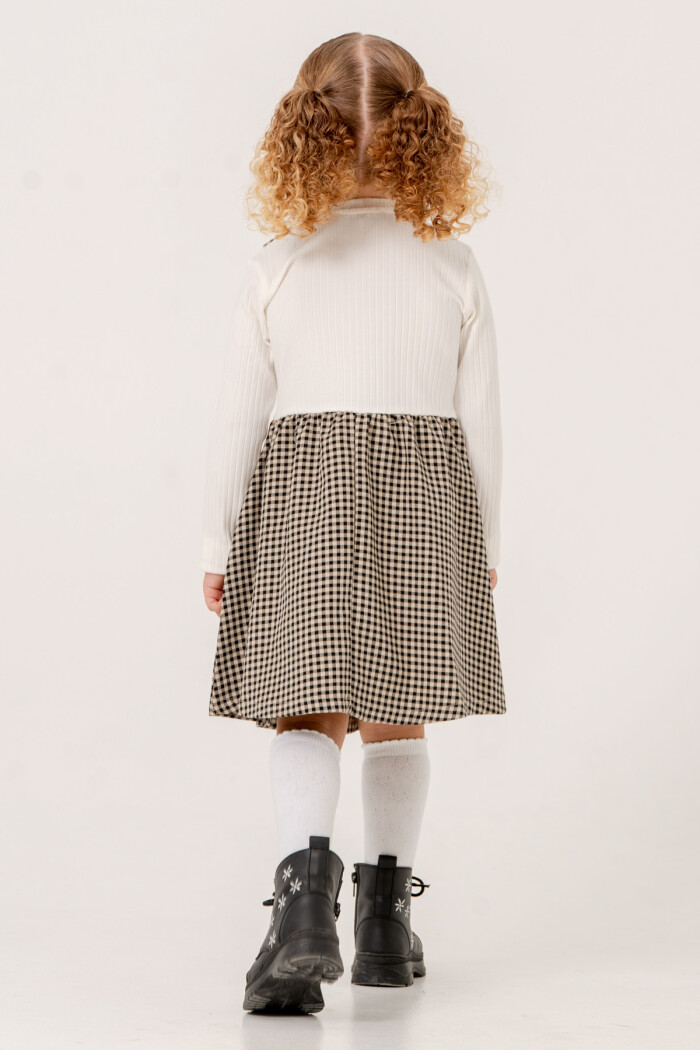 Kız Bebek Siyah Ekose Kurdele Detaylı 1-5 Yaş Badili Elbise 3707-1