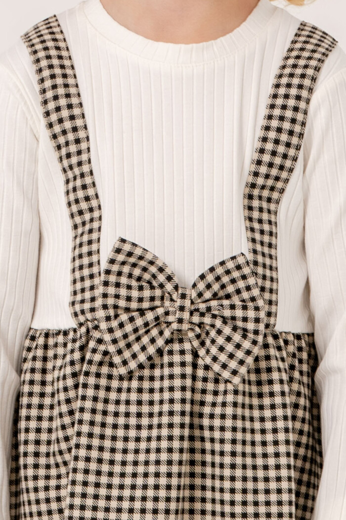 Kız Bebek Siyah Ekose Kurdele Detaylı 1-5 Yaş Badili Elbise 3707-1