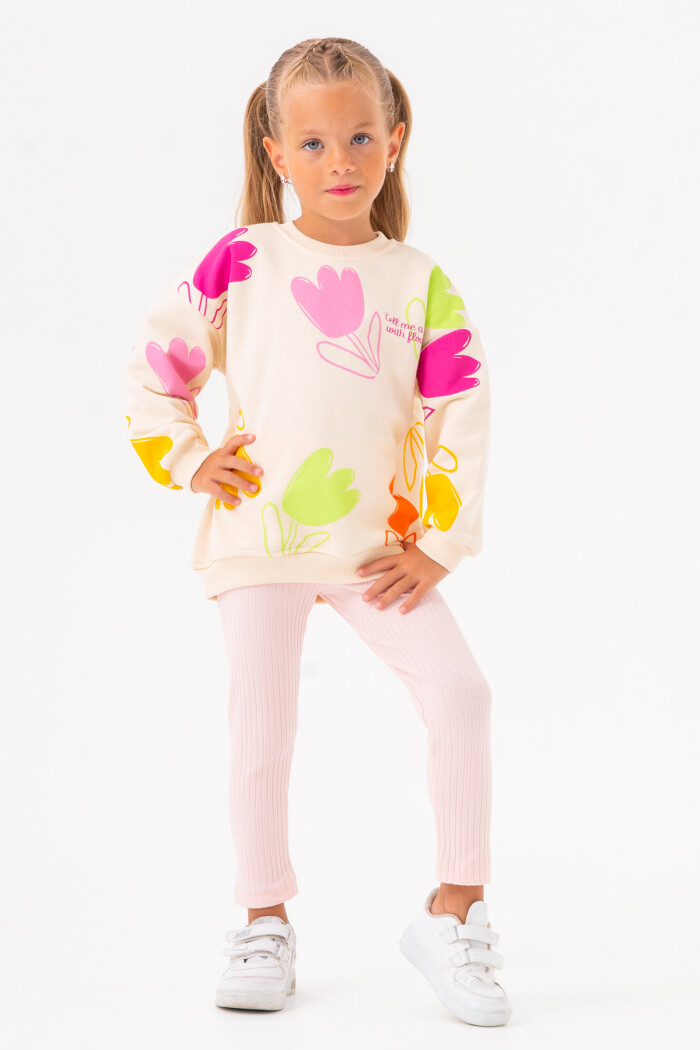 Kız Bebek Somon Bisiklet Yaka Jakar Taytlı 1-5 Yaş - 3589-4