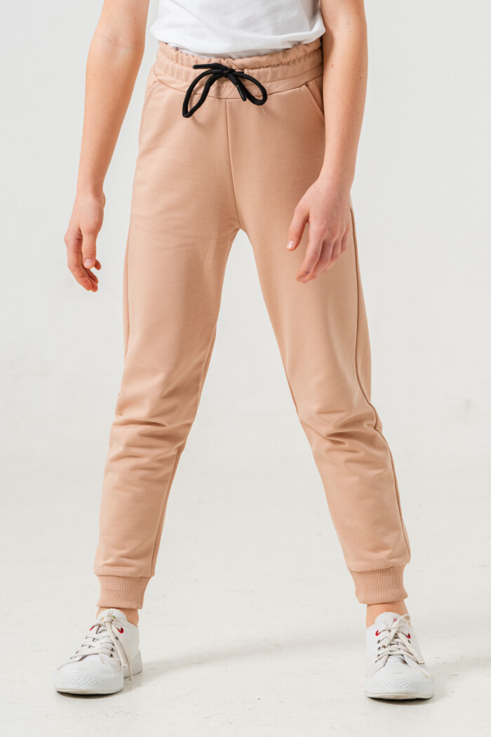 Kız Çocuk Bej Beli Lastikli 7-13 Yaş Jogger Eşofman Alt - 65134-5