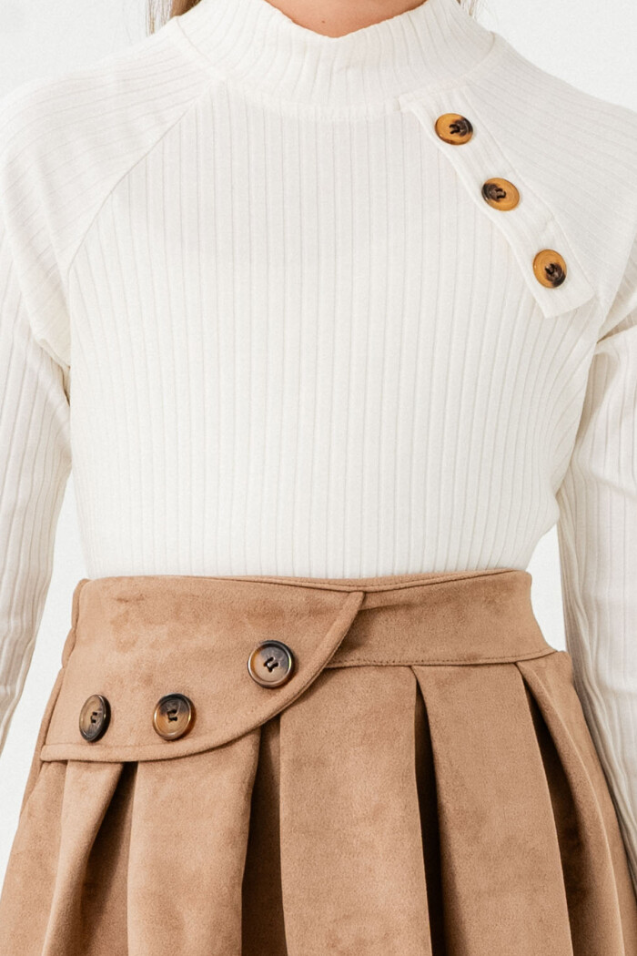 Kız Çocuk Bej Düğme Detaylı Süet 5-9 Yaş Etekli Takım 3709-1