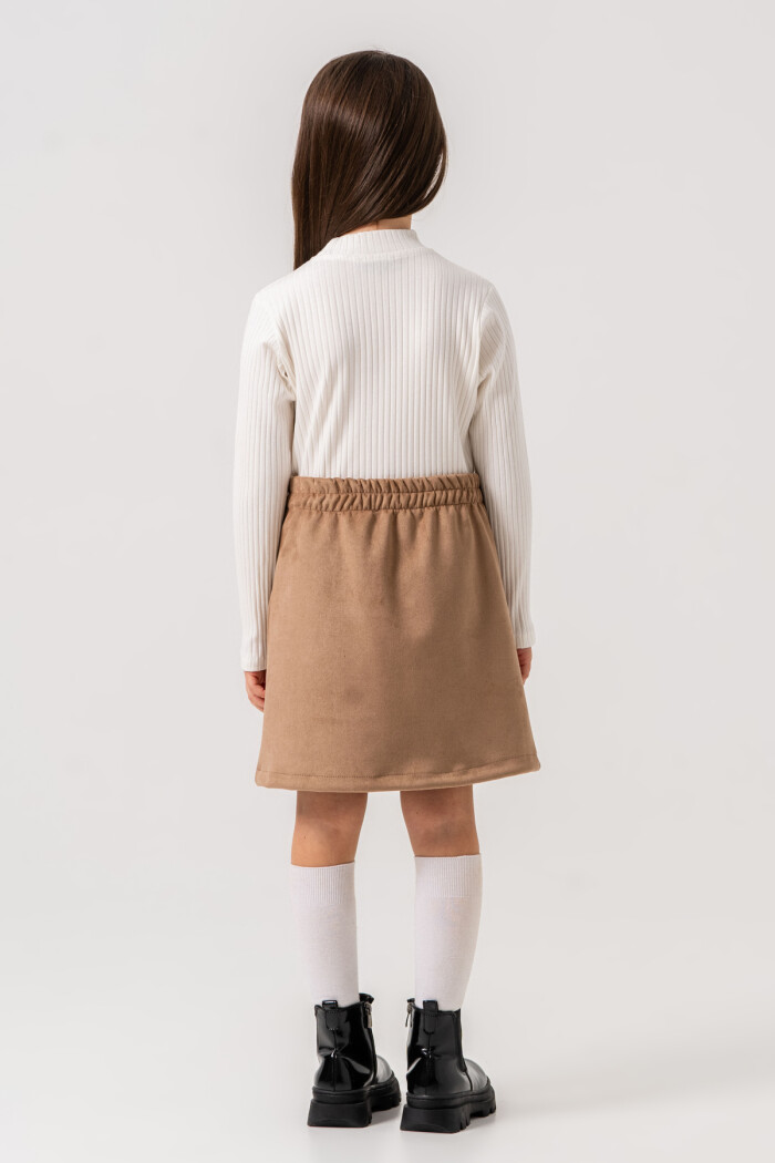 Kız Çocuk Bej Fırfırlı Düğme Detaylı Süet 3-7 Yaş Etekli Takım 3708-4