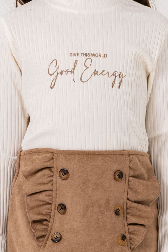 Kız Çocuk Bej Fırfırlı Düğme Detaylı Süet 3-7 Yaş Etekli Takım 3708-4