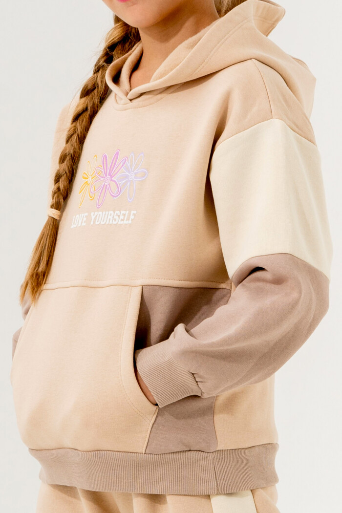 Kız Çocuk Bej Kanguru Cepli 5-9 Yaş Takım - 3610-1