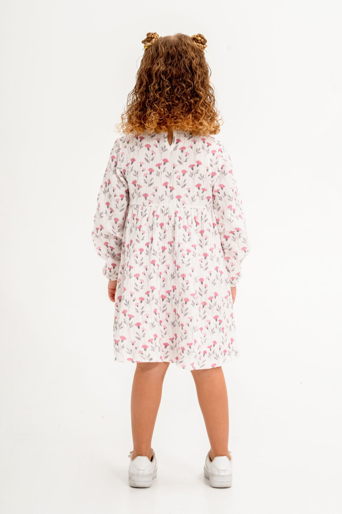 Çiçekli Kız Çocuk Elbise 1-5 Yaş Gül 3772-1