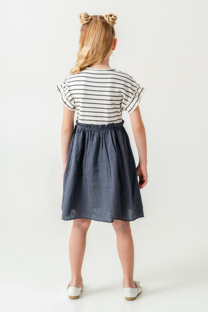 Kız Çocuk Çizgili Düğme Detaylı Elbise 3-7 Yaş Antrasit 3800-1