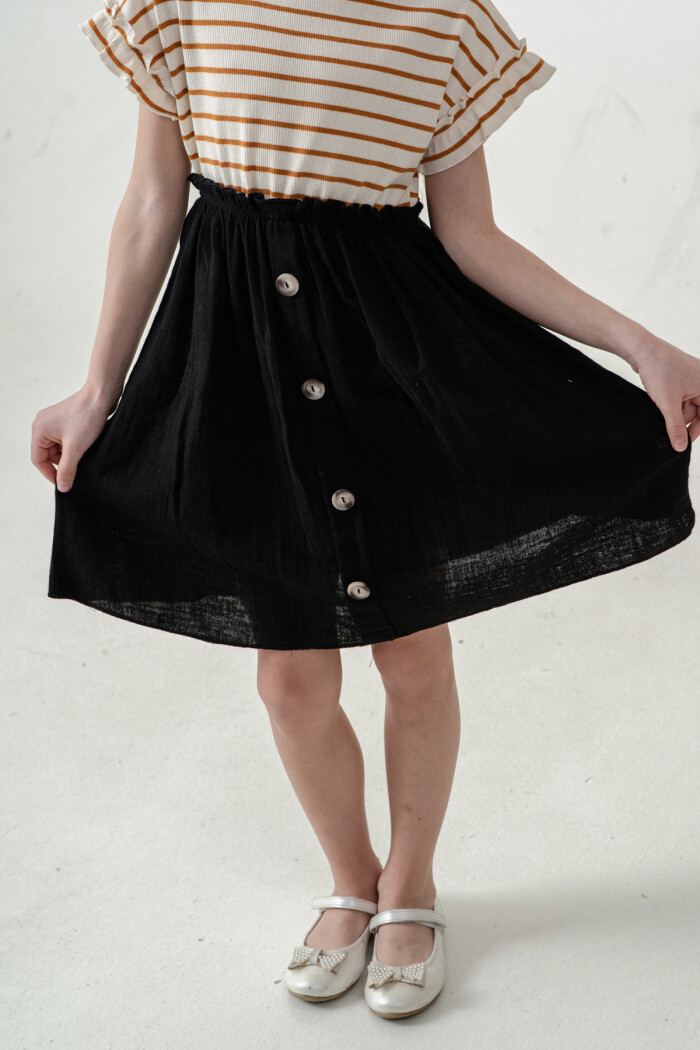 Kız Çocuk Çizgili Düğme Detaylı Elbise 3-7 Yaş Hardal 3800-2