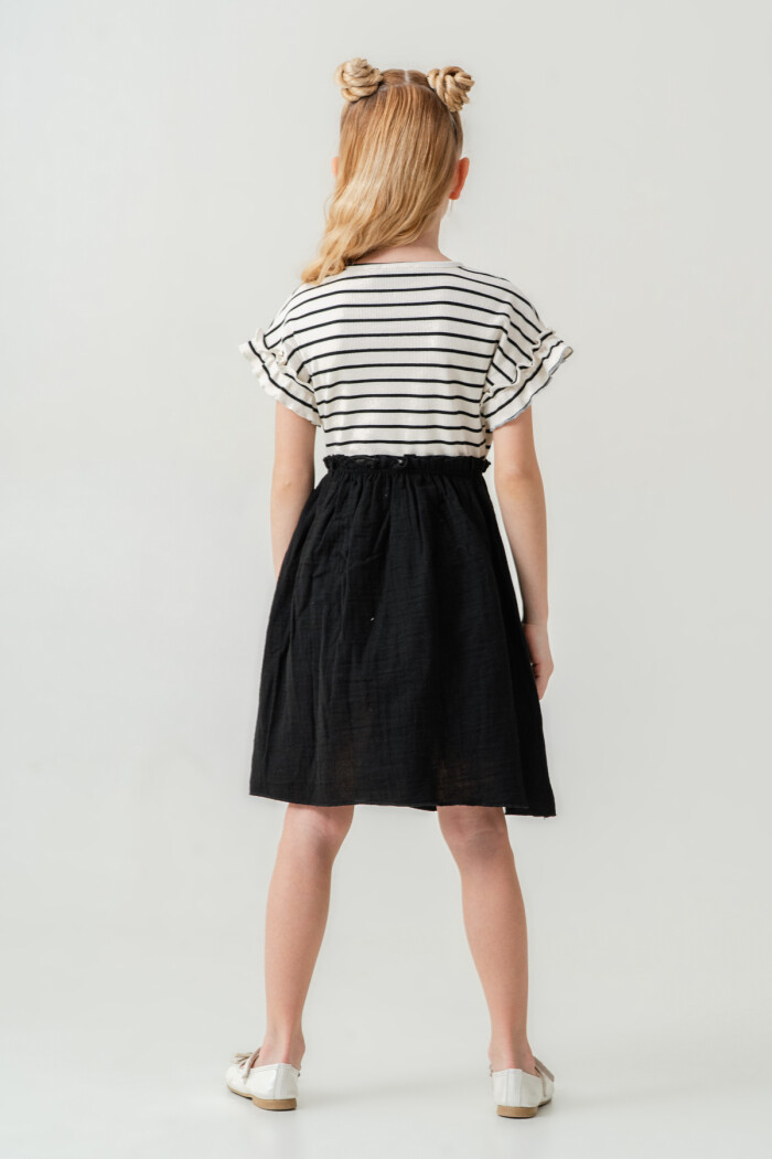 Kız Çocuk Çizgili Düğme Detaylı Elbise 3-7 Yaş Siyah 3800-5