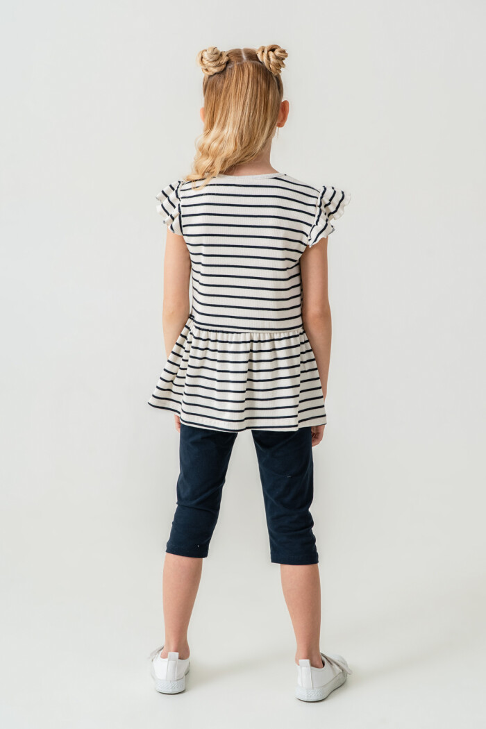 Kız Çocuk Çizgili Fiyonk Detaylı Taytlı Takım 2-7 Yaş Lacivert 005-1