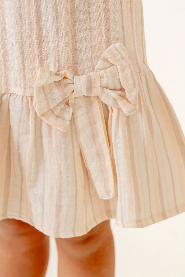 Kız Çocuk Çizgili Müslin Elbise 3-7 Yaş Bej 3803-3