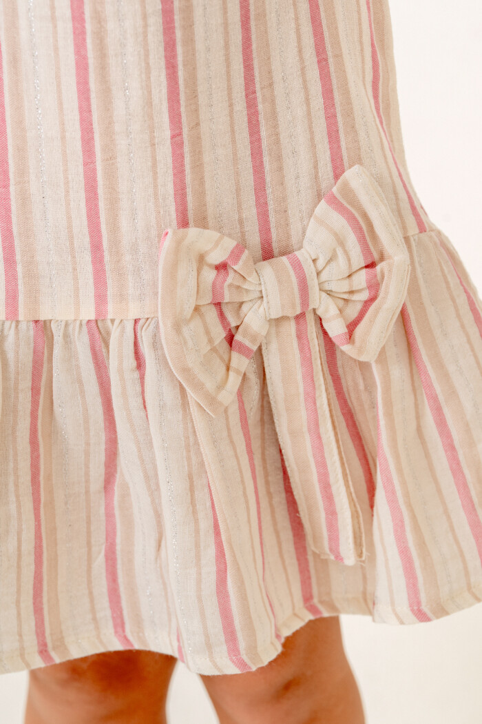 Kız Çocuk Çizgili Müslin Elbise 3-7 Yaş Gül Kurusu 3803-1