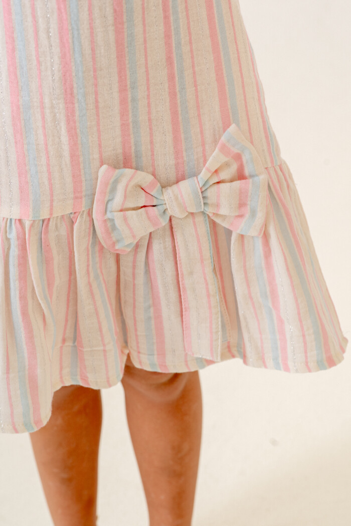 Kız Çocuk Çizgili Müslin Elbise 3-7 Yaş Pembe 3803-2