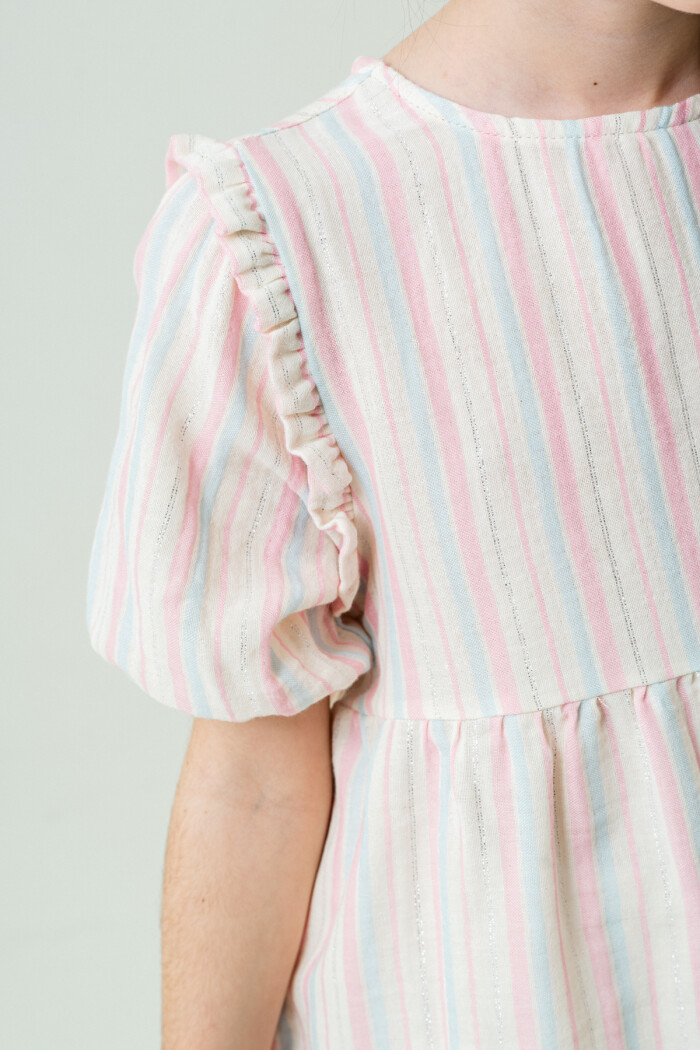 Kız Çocuk Çizgili Müslin Şortlu Takım 5-9 Yaş Pembe 3806-3