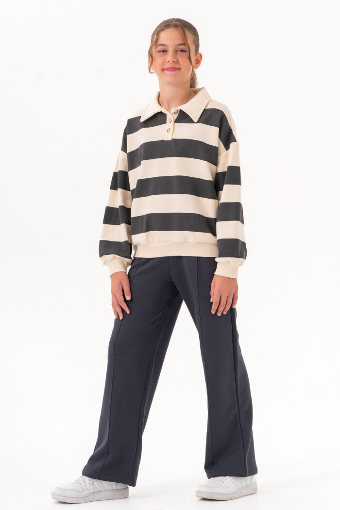 Kız Çocuk Füme Çizgili Yakalı 8-12 Yaş Takım - 3508-2