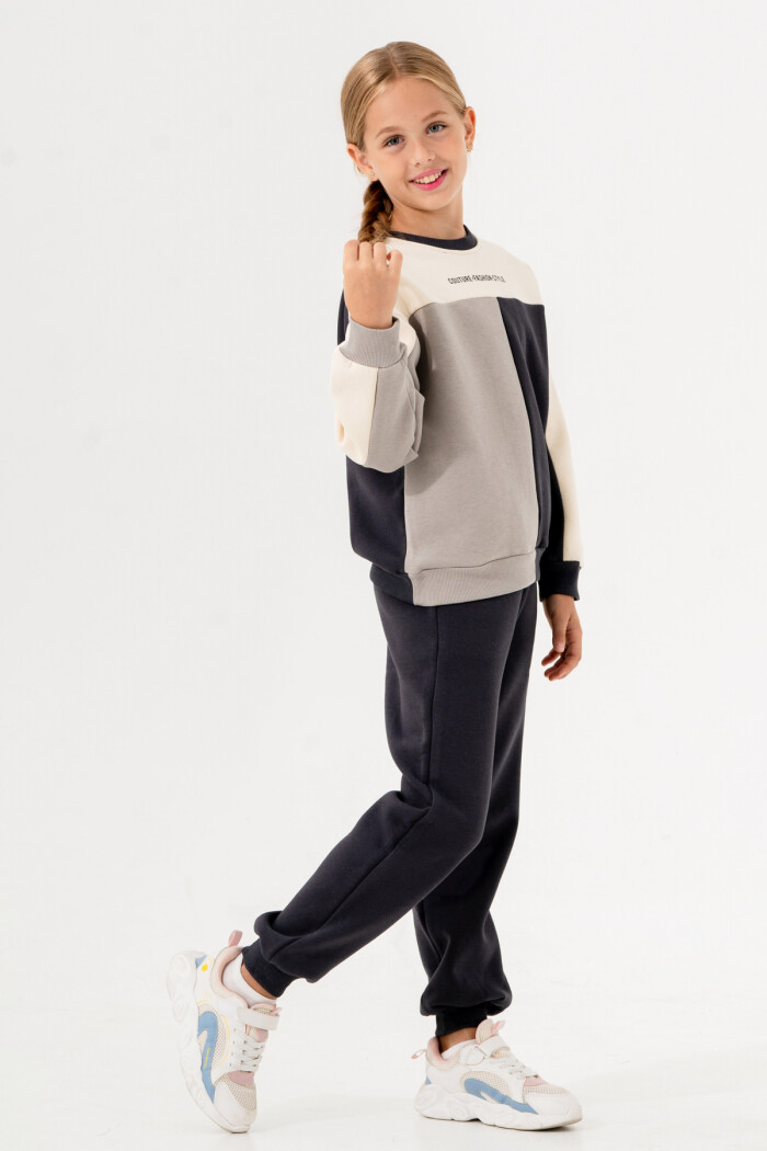 Kız Çocuk Füme Parçalı Bisiklet Yaka 5-9 Yaş Takım -3618-2