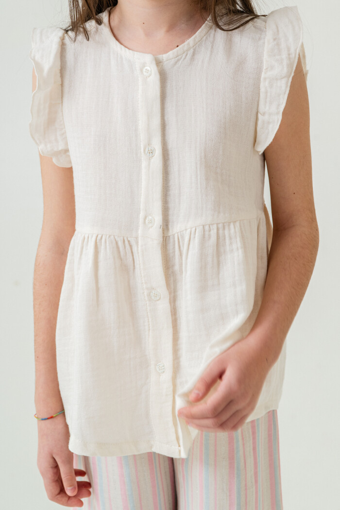 Kız Çocuk Gömlekli Çizgili Müslin Takım 5-9 Yaş Pembe 3807-2