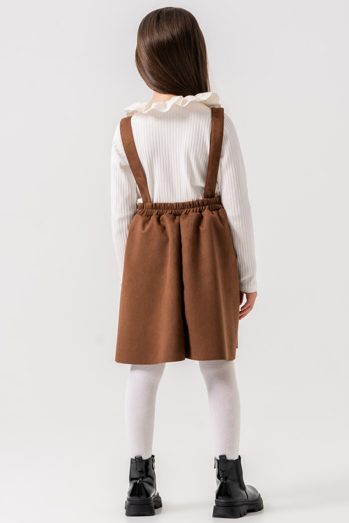 Kız Çocuk Kahve Askılı Dantel Yaka Kurdele Detaylı 3-7 Yaş Badili Elbise - 3703-2