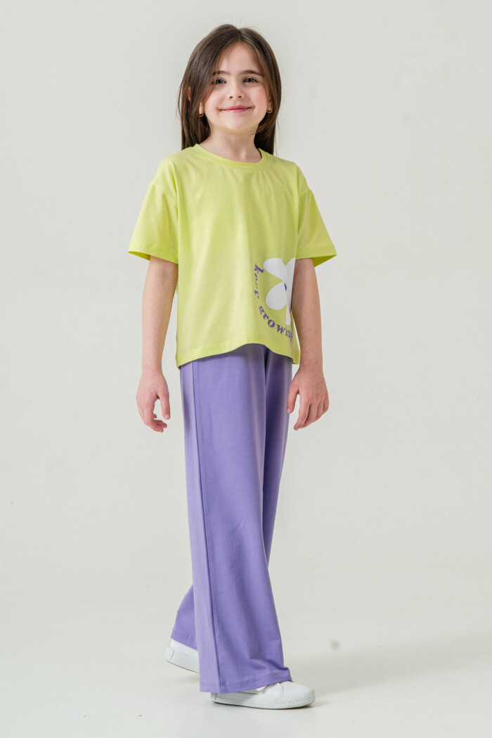 Kız Çocuk Keep Growing Baskılı Takım 3-8 Yaş Fıstık Yeşil 026-1