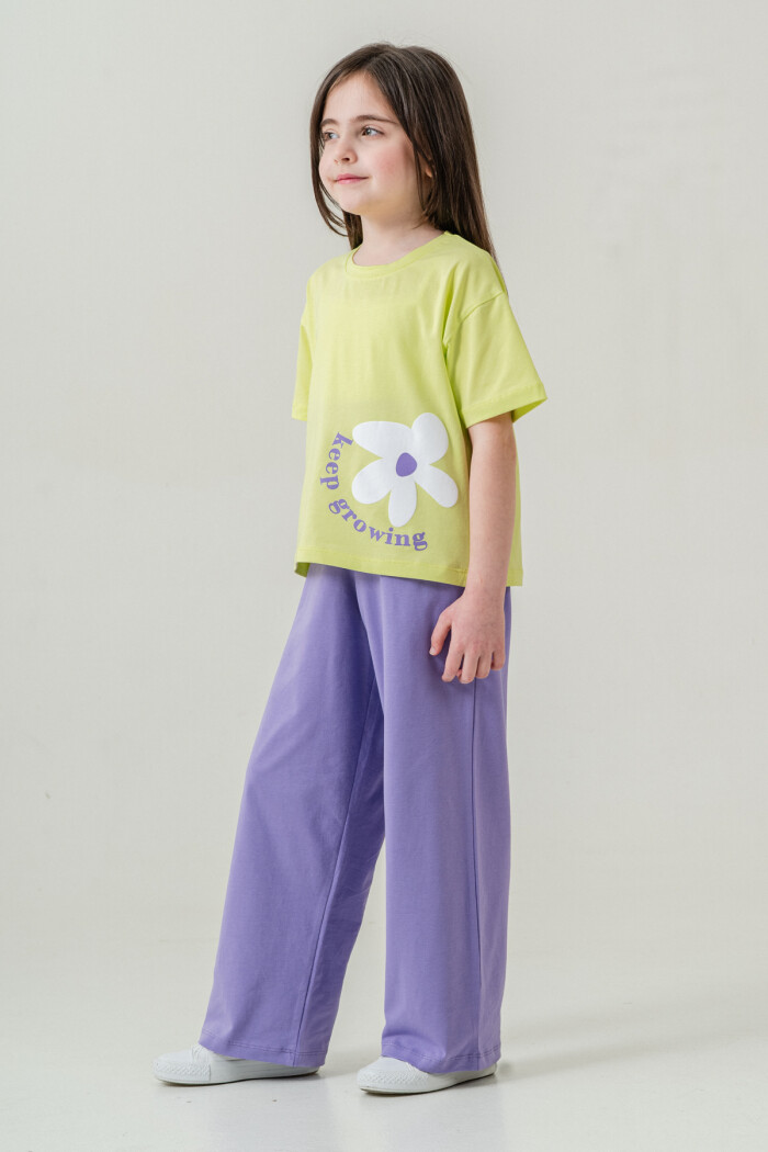 Kız Çocuk Keep Growing Baskılı Takım 3-8 Yaş Fıstık Yeşil 026-1