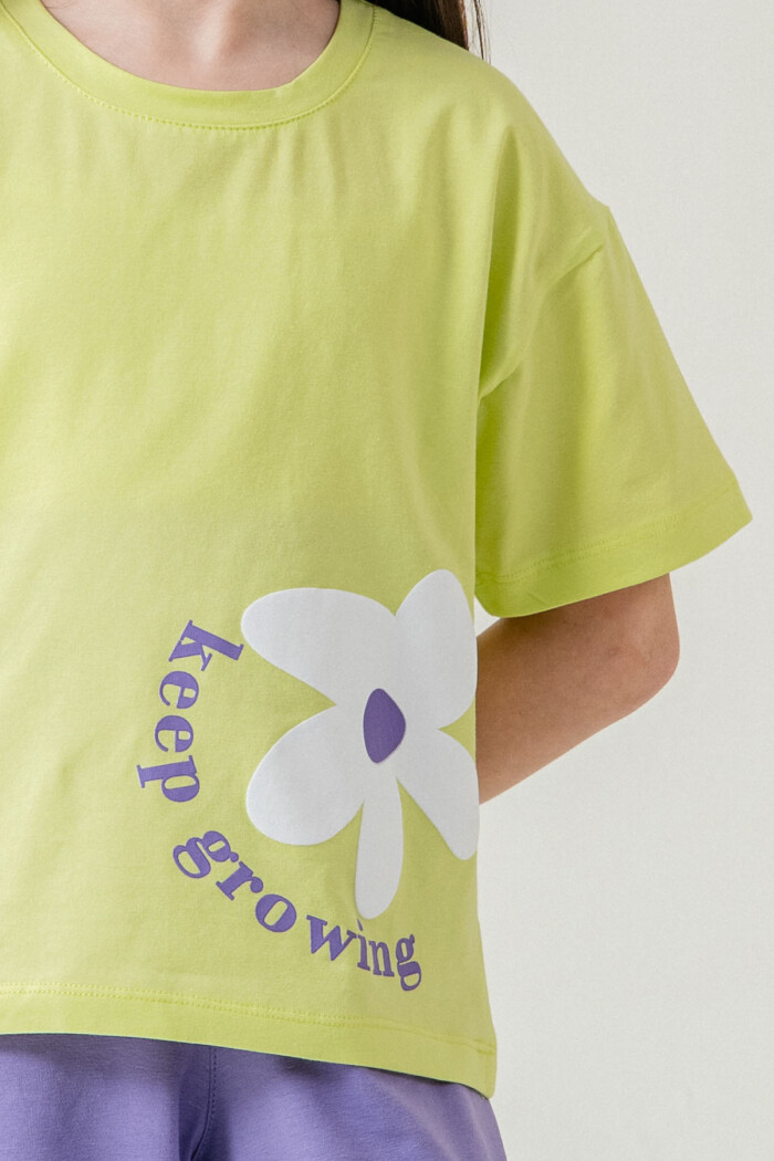 Kız Çocuk Keep Growing Baskılı Takım 3-8 Yaş Fıstık Yeşil 026-1