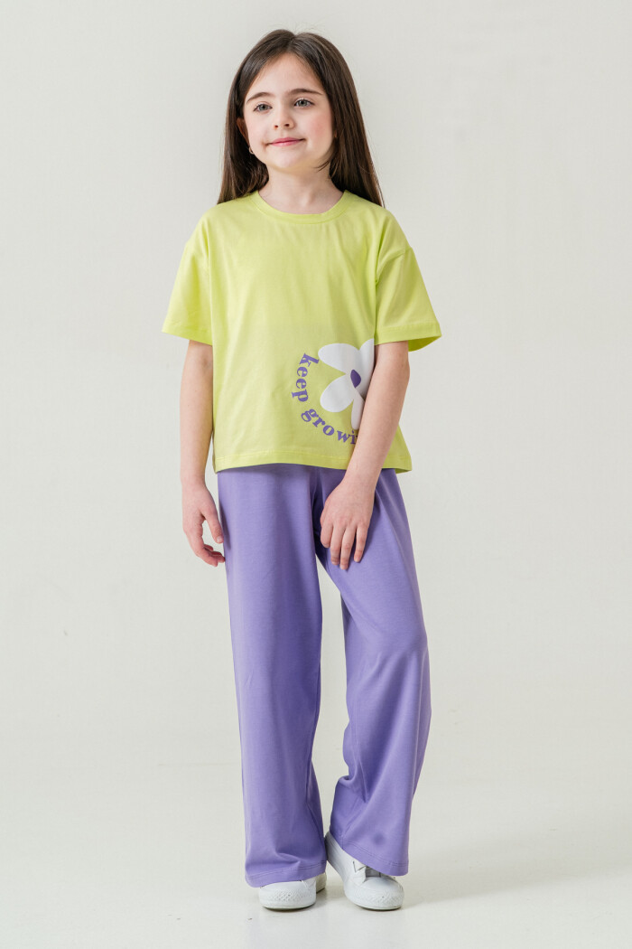 Kız Çocuk Keep Growing Baskılı Takım 3-8 Yaş Fıstık Yeşil 026-1