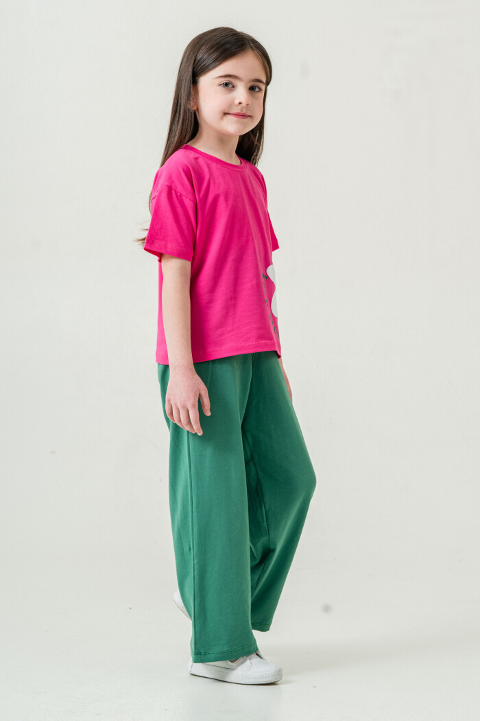 Kız Çocuk Keep Growing Baskılı Takım 3-8 Yaş Fuşya 026-2