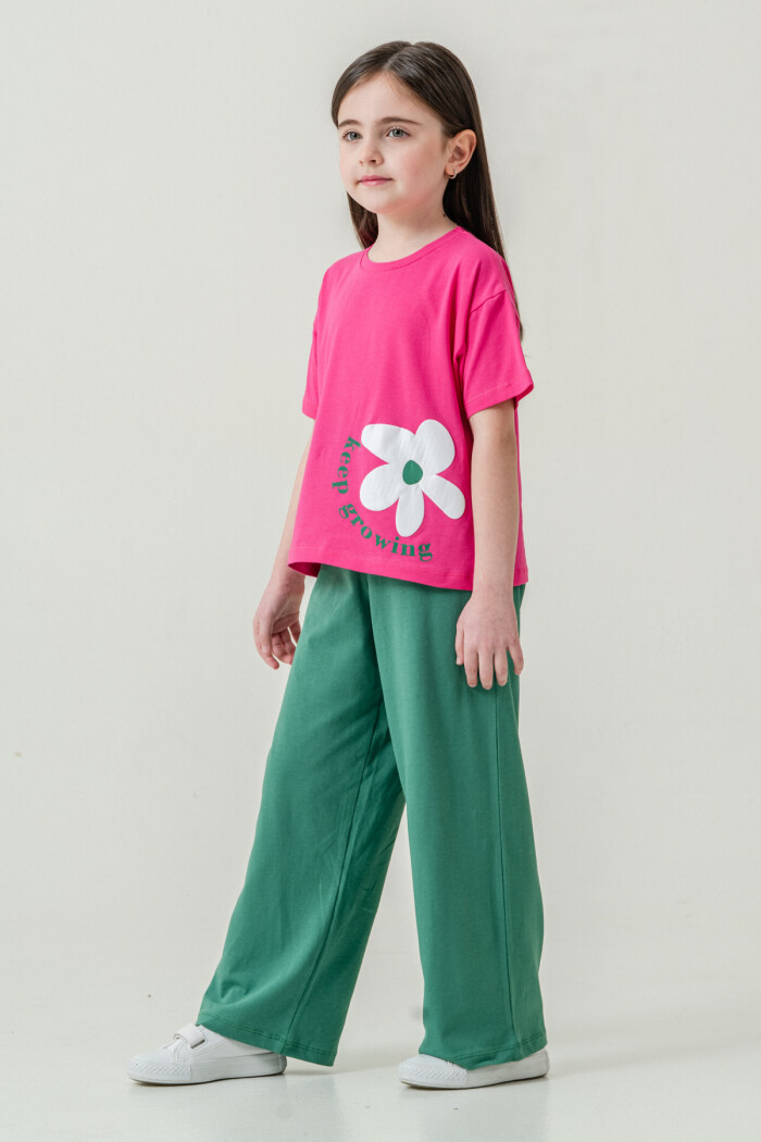 Kız Çocuk Keep Growing Baskılı Takım 3-8 Yaş Fuşya 026-2