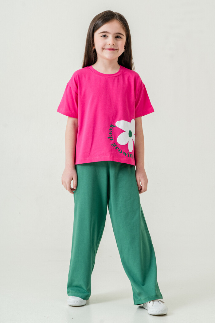 Kız Çocuk Keep Growing Baskılı Takım 3-8 Yaş Fuşya 026-2