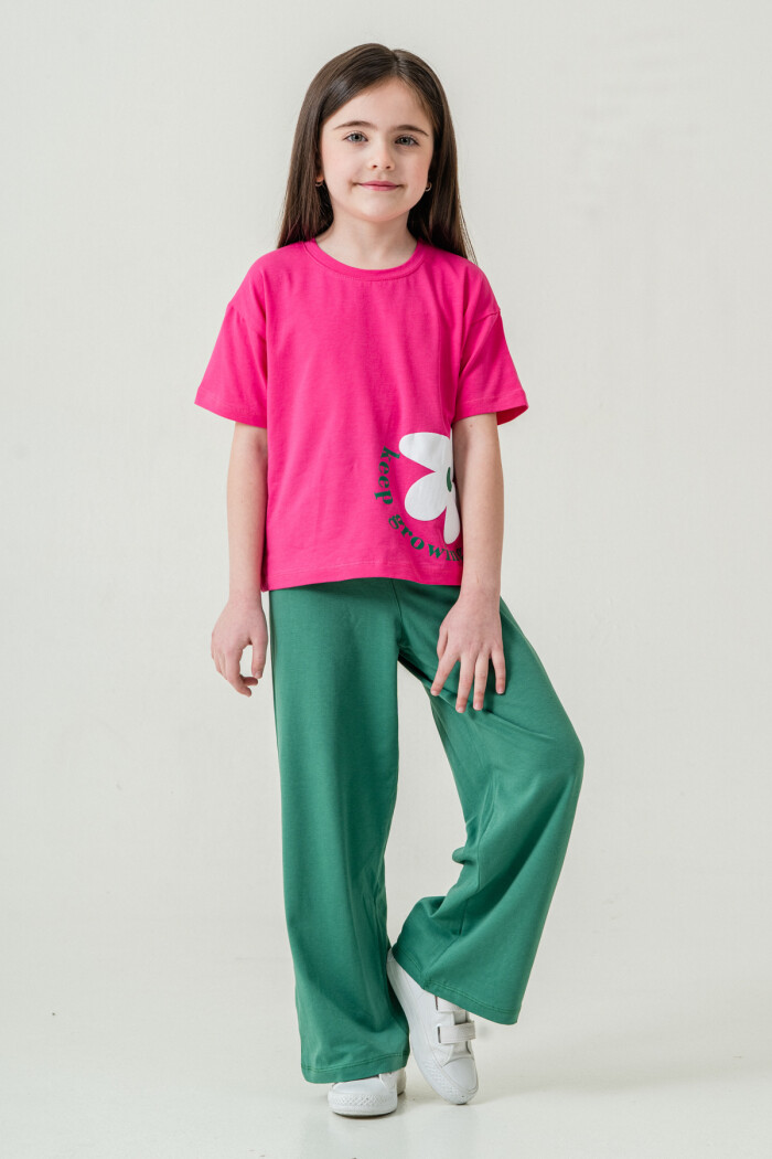 Kız Çocuk Keep Growing Baskılı Takım 3-8 Yaş Fuşya 026-2
