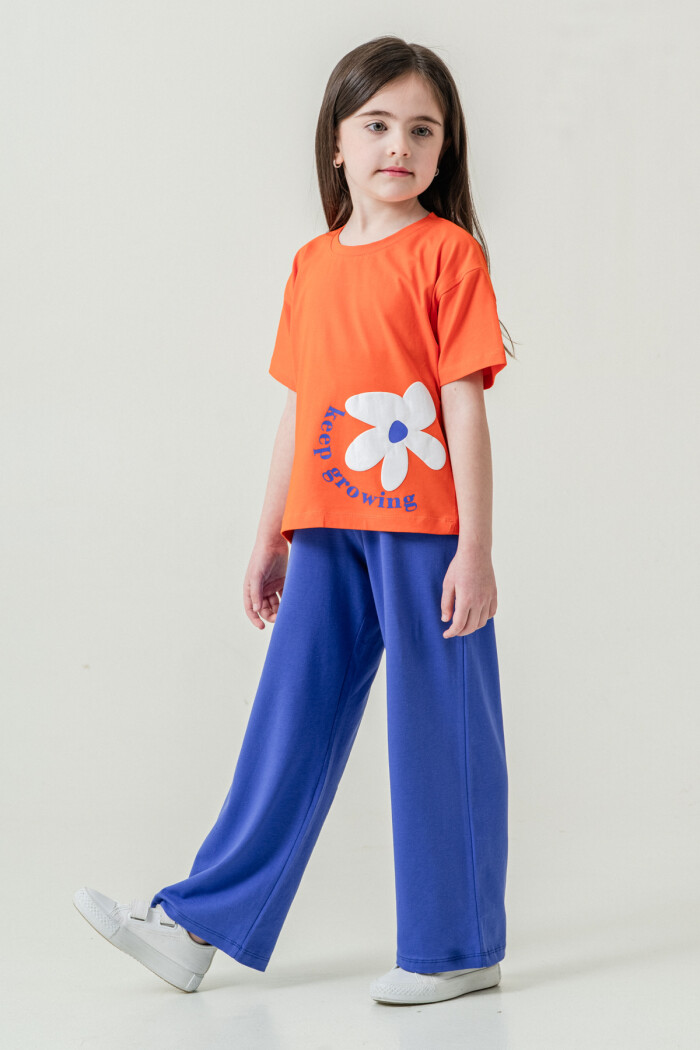 Kız Çocuk Keep Growing Baskılı Takım 3-8 Yaş Turuncu 026-4