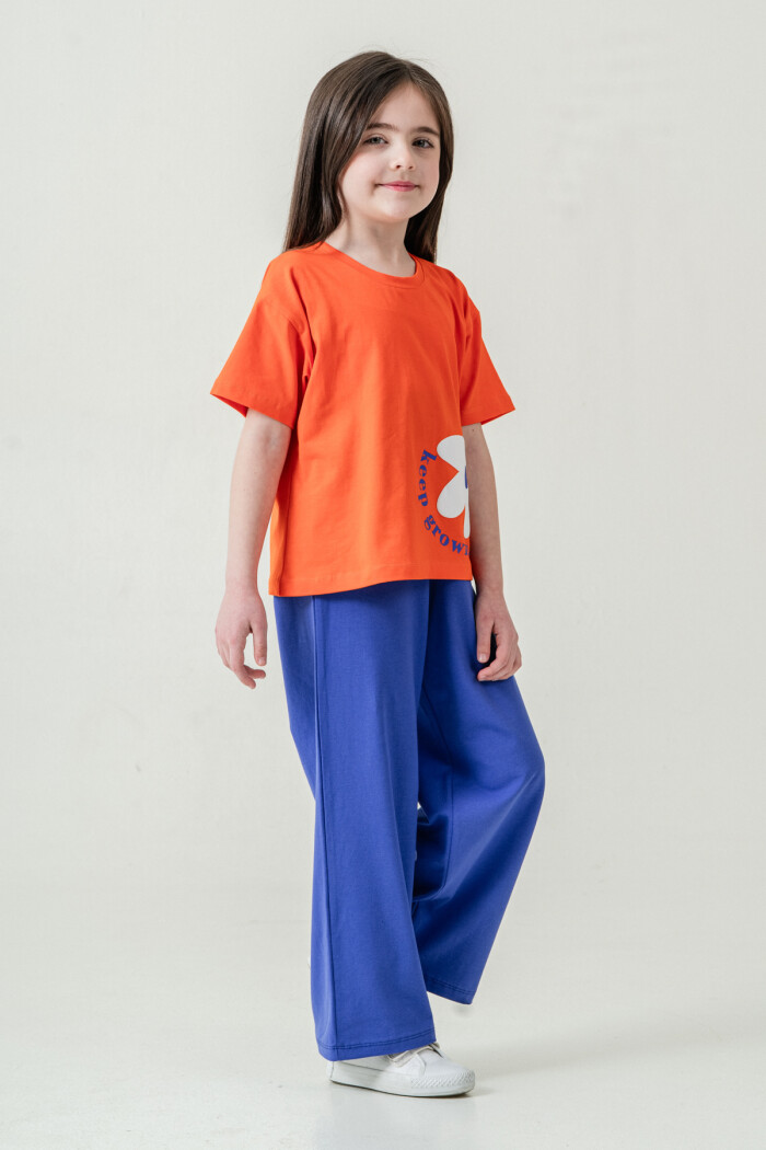 Kız Çocuk Keep Growing Baskılı Takım 3-8 Yaş Turuncu 026-4