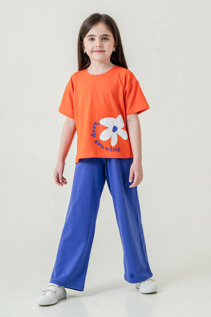 Kız Çocuk Keep Growing Baskılı Takım 3-8 Yaş Turuncu 026-4