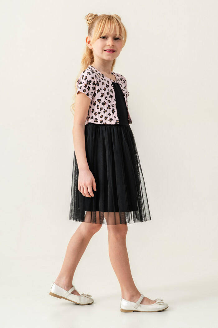 Kız Çocuk Leopar Desenli Tüllü Elbise 2-7 Yaş Pembe 008-2
