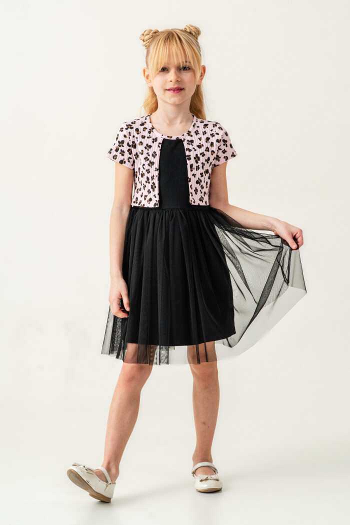 Kız Çocuk Leopar Desenli Tüllü Elbise 2-7 Yaş Pembe 008-2