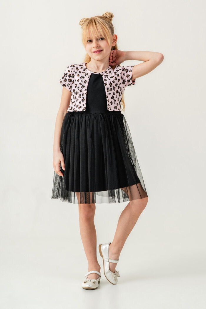 Kız Çocuk Leopar Desenli Tüllü Elbise 2-7 Yaş Pembe 008-2