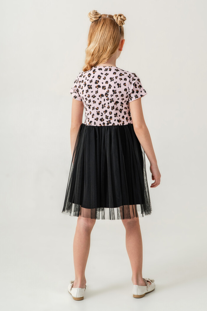 Kız Çocuk Leopar Desenli Tüllü Elbise 2-7 Yaş Pembe 008-2