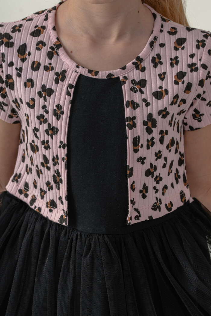 Kız Çocuk Leopar Desenli Tüllü Elbise 2-7 Yaş Pembe 008-2