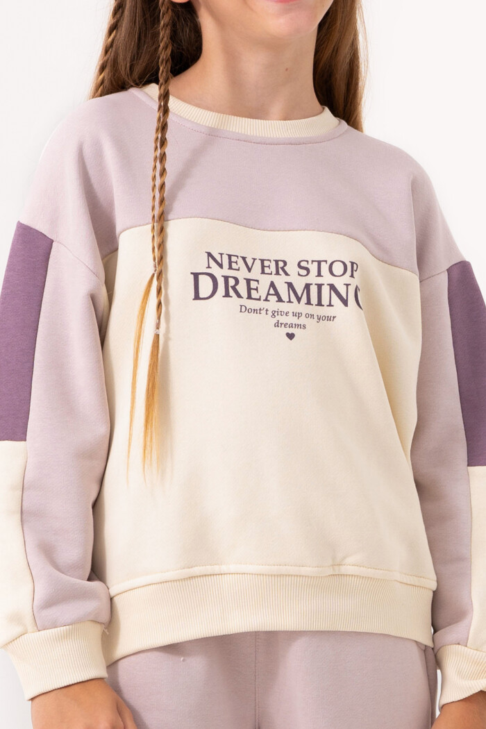 Kız Çocuk Lila Kol Parça Detaylı Ribana Paça 5-9 Yaş Takım - 3578-2