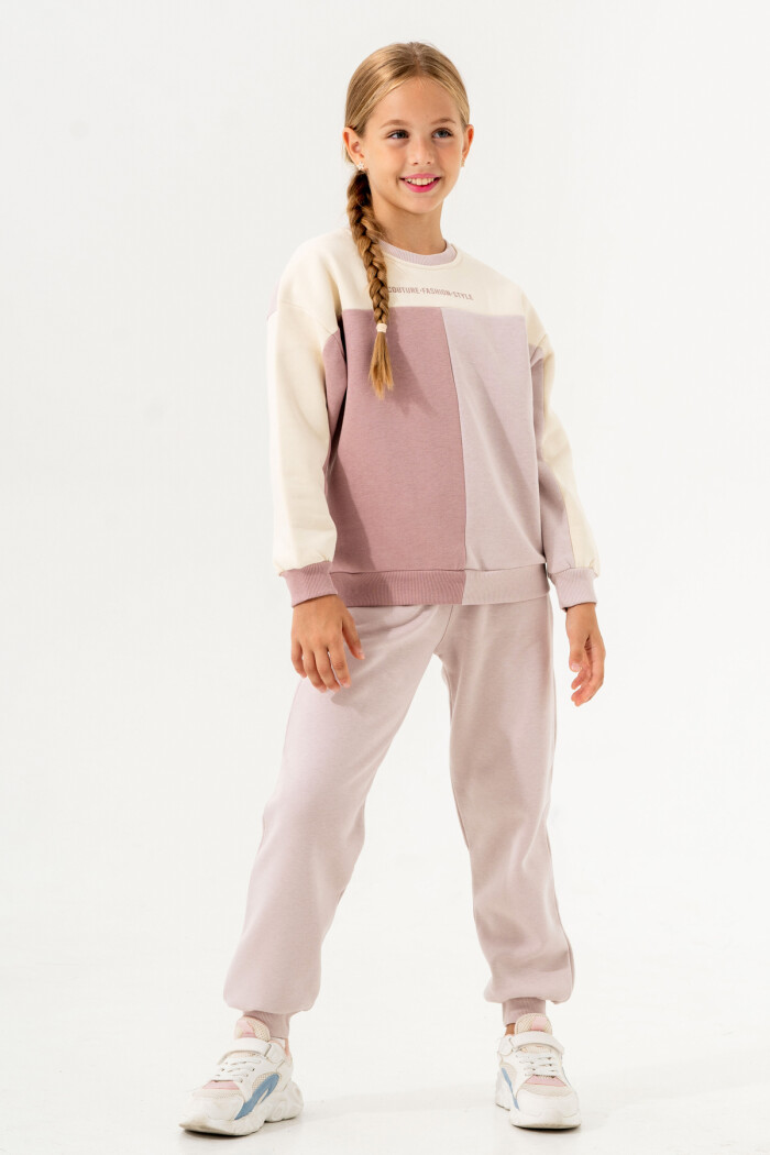 Kız Çocuk Lila Parçalı Bisiklet Yaka 5-9 Yaş Takım -3618-4